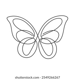 Continuous line drawing of beautiful butterfly. Single one line art of flying abstract butterfly for salon or spa business. Vector illustration.