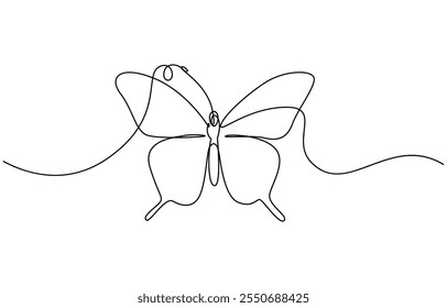 Continuous line drawing of beautiful butterfly. Single one line art of flying abstract butterfly for salon or spa business