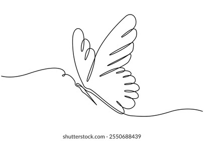 Continuous line drawing of beautiful butterfly. Single one line art of flying abstract butterfly for salon or spa business