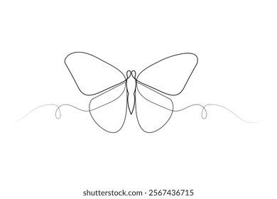  Continuous line drawing of beautiful butterfly outline vector Illustration