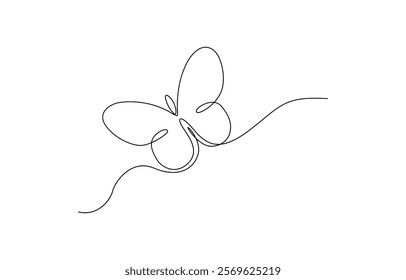 Continuous line drawing of beautiful butterfly. Single one line art of flying abstract butterfly, Continuous one line butterfly outline vector isolated on white background.
