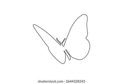 Continuous line drawing of beautiful butterfly. Single one line art of flying, Butterfly continuous one line drawing. Flying moth. Flying animal concept vector illustration.