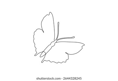 Continuous line drawing of beautiful butterfly. Single one line art of flying, Butterfly continuous one line drawing. Flying moth. Flying animal concept vector illustration.