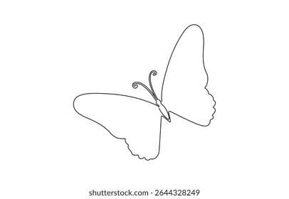 Continuous line drawing of beautiful butterfly. Single one line art of flying, Butterfly continuous one line drawing. Flying moth. Flying animal concept vector illustration.