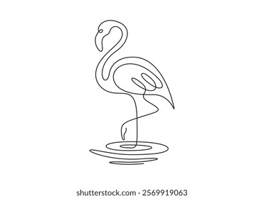 Continuous line drawing of beautiful flamingo for national zoo logo. Flamingo bird mascot concept for conservation park. Business identity vector illustration