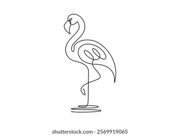 Continuous line drawing of beautiful flamingo for national zoo logo. Flamingo bird mascot concept for conservation park. Business identity vector illustration