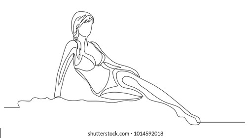 Continuous line drawing. Beautiful girl in a swimsuit. Fashion. Vector illustration