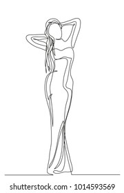 Continuous line drawing. Beautiful girl in evening dress. Fashion. Vector illustration