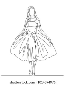 Continuous line drawing. Beautiful girl in evening dress. Fashion. Vector illustration
