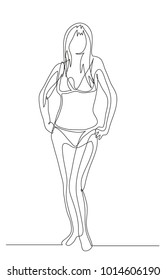 Continuous line drawing. Beautiful girl in a swimsuit. Fashion. Vector illustration