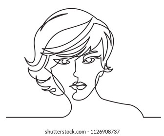 continuous line drawing of beautiful hairstyle woman on white background