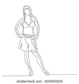 Continuous line drawing. Beautiful modern girl. Fashion. Vector illustration