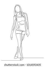 Continuous line drawing. Beautiful modern girl. Fashion. Vector illustration