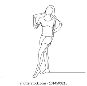 Continuous line drawing. Beautiful modern girl. Fashion. Vector illustration