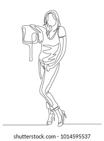 Continuous line drawing. Beautiful modern girl. Fashion. Vector illustration