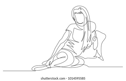 Continuous line drawing. Beautiful modern girl. Fashion. Vector illustration