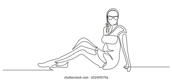Continuous line drawing. Beautiful modern girl. Fashion. Vector illustration