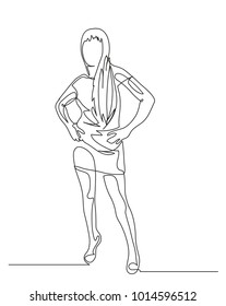 Continuous line drawing. Beautiful modern girl. Fashion. Vector illustration