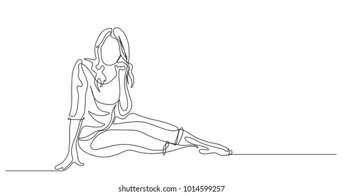 Continuous line drawing. Beautiful modern girl. Fashion. Vector illustration