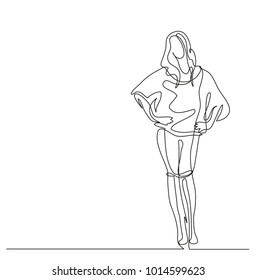Continuous line drawing. Beautiful modern girl. Fashion. Vector illustration