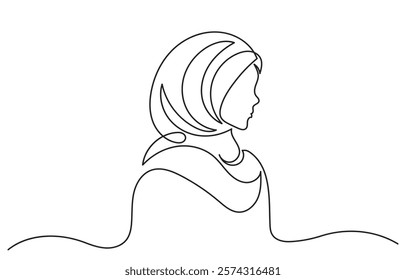 continuous line drawing of beautiful Muslim women in hijab.single-line art vector of an arab woman isolated on a white background. Arab girl, Muslim, hijab woman illustration concept.