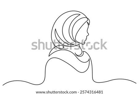 continuous line drawing of beautiful Muslim women in hijab.single-line art vector of an arab woman isolated on a white background. Arab girl, Muslim, hijab woman illustration concept.