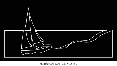 continuous line drawing of beautiful sailboat yacht greeting card with copy space