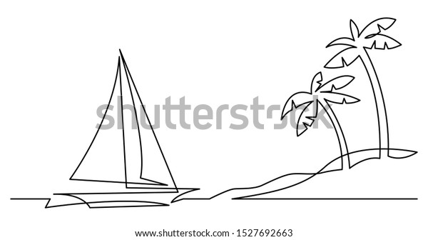 Continuous Line Drawing Beautiful Sailboat Yacht Stock Vector Royalty Free