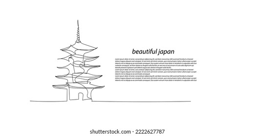 continuous line drawing of beautiful scenery of japan. japanese pagoda abstract line drawing isolated on white background