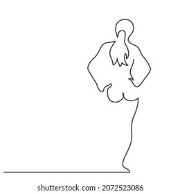 Continuous line drawing of a beautiful standing girl. Vector illustration