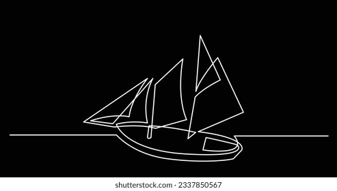 trazado continuo de líneas de un hermoso barco alto navegando por el mar