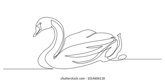 Continuous line drawing. Beautiful white swan bird. Vector illustration