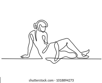 Continuous line drawing. Beautiful woman woman lying on her side. Vector illustration