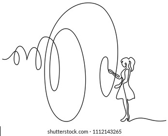 Continuous line drawing. Beautiful woman with big ribbon. Vector illustration. Concept for logo, card, banner, poster, flyer