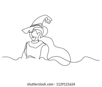 continuous line drawing of a beautiful woman witch Halloween.
linear style and Hand drawn Vector illustrations,
character design outline collection,
cartoon doodle style.