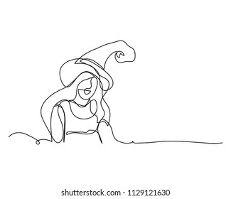 continuous line drawing of a beautiful woman witch Halloween.
linear style and Hand drawn Vector illustrations,
character design outline collection,
cartoon doodle style.