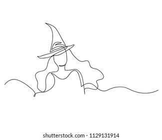 Continuous Line Drawing Beautiful Woman Witch Stock Vector (Royalty ...