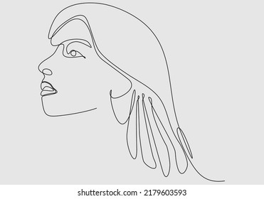 
Continuous line drawing Beautiful Woman face portrait. Beauty Skin Care Concept for young female models. Fashion beauty model on white background. Vector