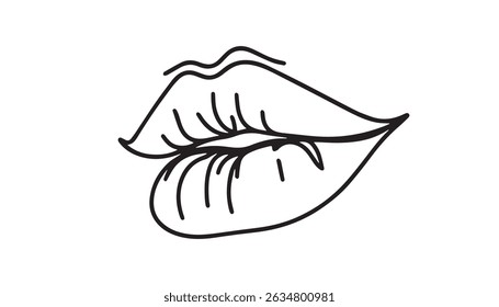 Continuous line drawing. Beautiful Woman lips logo. Soft colors isolated outline vector illustration. Concept for logo, card, banner, poster, flyer