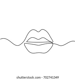 Continuous line drawing. Beautiful Woman lips logo. Black and white isolated outline vector illustration. Concept for logo, card, banner, poster, flyer