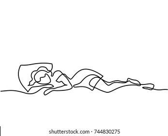 Continuous Line Drawing. Beautiful Woman In Sleeping Pose On Pillow. Vector Illustration