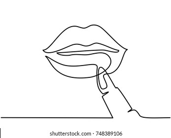 Continuous Line Drawing. Beautiful Woman Lips Make Up Logo. Black And White Isolated Outline Vector Illustration. Concept For Logo, Card, Banner, Poster, Flyer