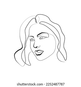Continuous line drawing of Beautiful Woman's face. Natural cosmetics. Beauty Skin Care Concept for beautiful female model. sketch of woman's face in one line, artwork of woman's head.