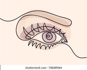 Continuous line drawing. Beautiful Woman's eye. Pastel soft color outline vector illustration. Concept for logo, card, banner, poster, flyer