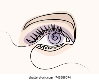 Continuous line drawing. Beautiful Woman's eye. Pastel soft color outline vector illustration. Concept for logo, card, banner, poster, flyer