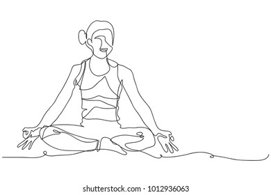 continuous line drawing of beautiful women fitness yoga