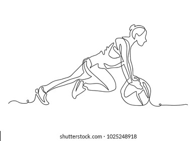 continuous line drawing of beautiful women fitness yoga