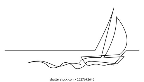 continuous line drawing of beautiful yacht sailing fast on sea