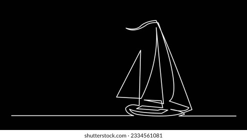 continuous line drawing of beautiful yacht with copy space