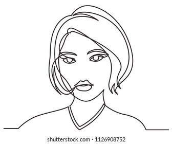 continuous line drawing of beautiful young woman portrait on white background